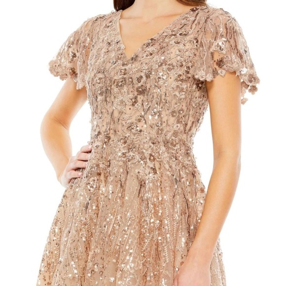 Mac Duggal 20392 NWOT EMBELLISHED BUTTERFLY FIT AND FLARE TEA-LENGTH DRESS - Picture 4 of 7